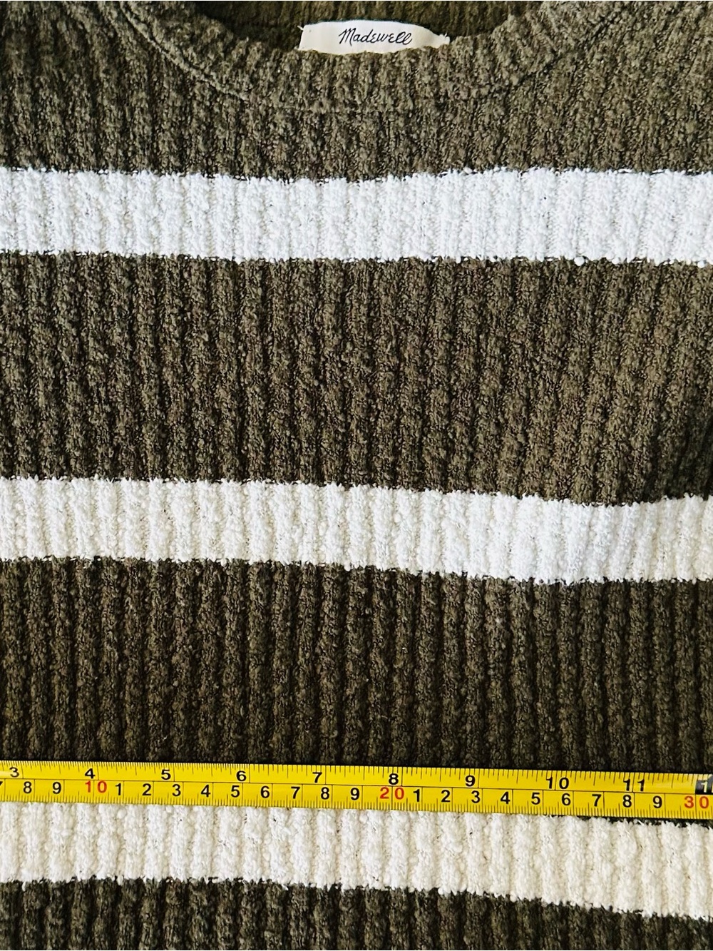 Madewell Olive Green & White Striped Ribbed Crew Sweater - Picture 5 of 5